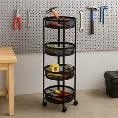 Round mesh basket organizer in sturdy metal frame