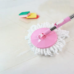 360-degree rotating mop head cleaning a tiled floor