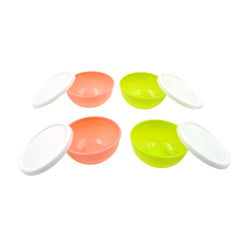 Small plastic bowl with lid, filled with chutney or sauce
