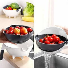 User demonstrating vegetable chopper with rotating handle