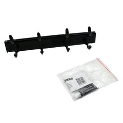 Side view of wall coat hanger with hanging items