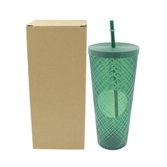 Cup with Straw & LED Lighting Reusable Matte Studded Tumbler with Leak Proof Lid Water Cup Travel Mug Coffee Ice Water Bottle Double Walled Insulated Tumbler BPA Free (1 Pc)