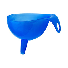 Plastic funnel hanging on kitchen wall to save space