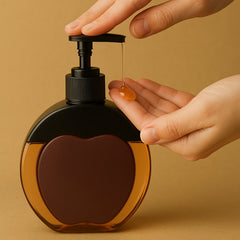 Green tinted apple-shaped soap dispenser bottle