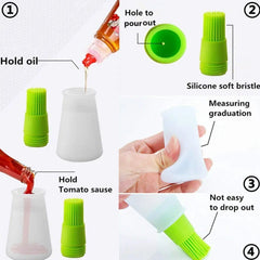 Close-up of silicone cooking oil bottle with attached brush