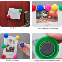 Yellow circular magnets holding multiple papers on a board