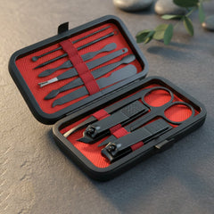 Complete nail grooming tools arranged neatly
