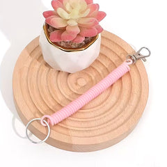 Close-up of flexible spiral coil keychain bracelet