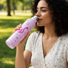 Insulated Water Bottle showing leakproof lid and strap