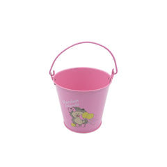 Side view of small metal bucket for succulents and decor