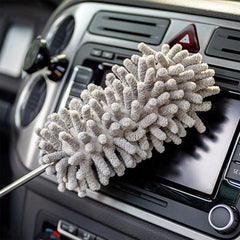 Microfiber duster with extendable pole for fan cleaning