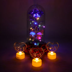 Glass dome rose and golden rose gift set