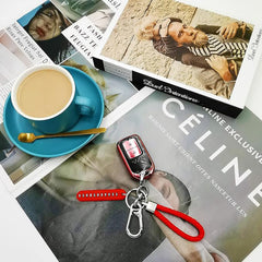 Braided loop keychain design in red color