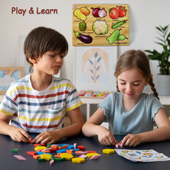 GEMEM wooden vegetable peg puzzle board with vegetable shapes
