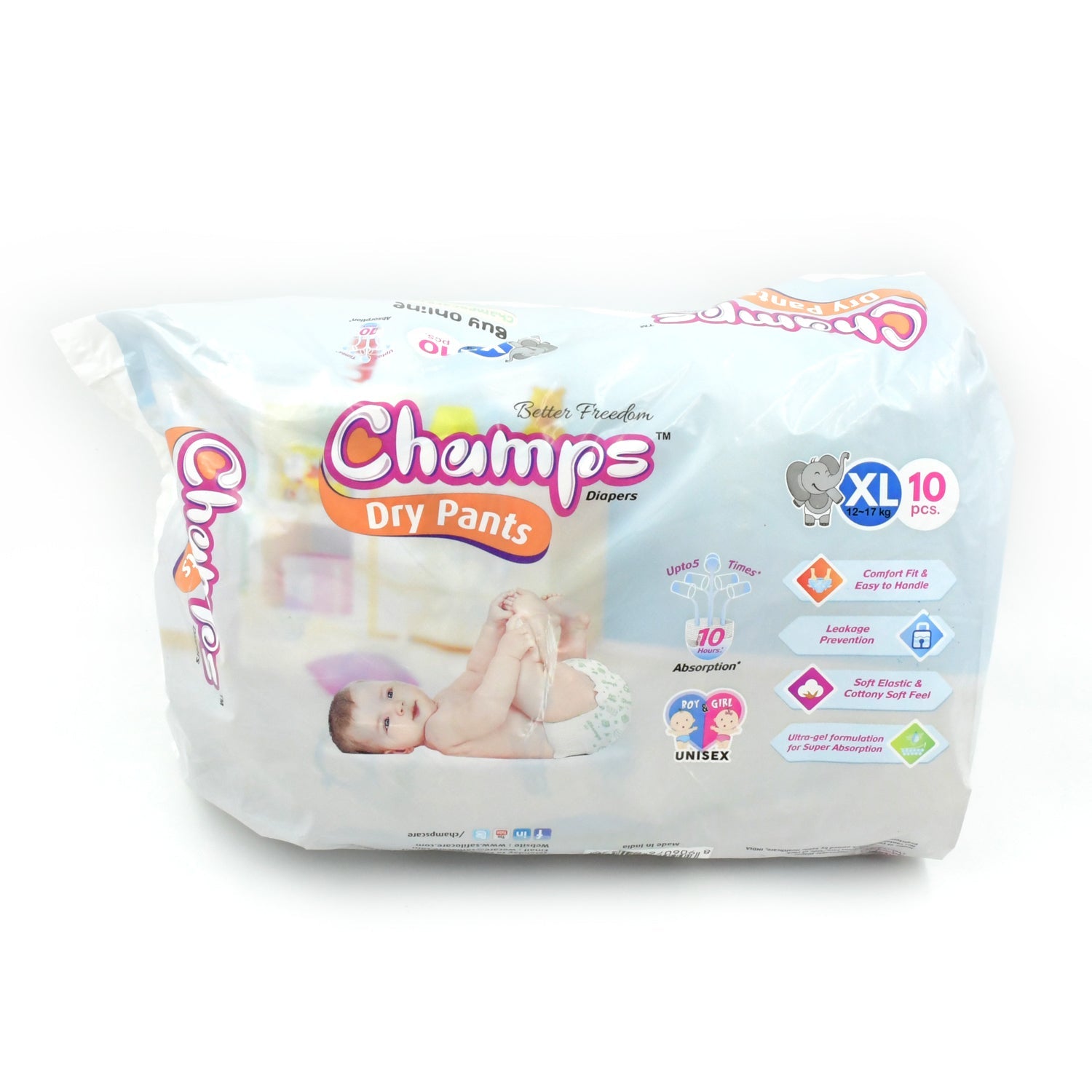 0969 Baby Diaper High Absorbent Pant Diapers,  Champs Soft and Dry Baby Diaper Pants Xl  10 Pcs (Extra Large , XL10 Pieces)