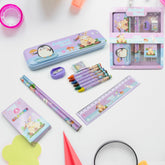 Complete 12-piece cartoon stationery kit for kids, front view