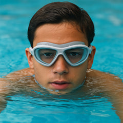 Konex swimming goggles showing adjustable rear buckle strap