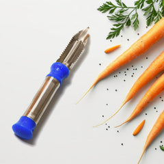 Side view of 2-in-1 vegetable peeler with hanging ring