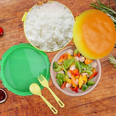 Burger Shape Lunch Box – Double Layer 1000ml Food Container with 2 Spoons for Kids