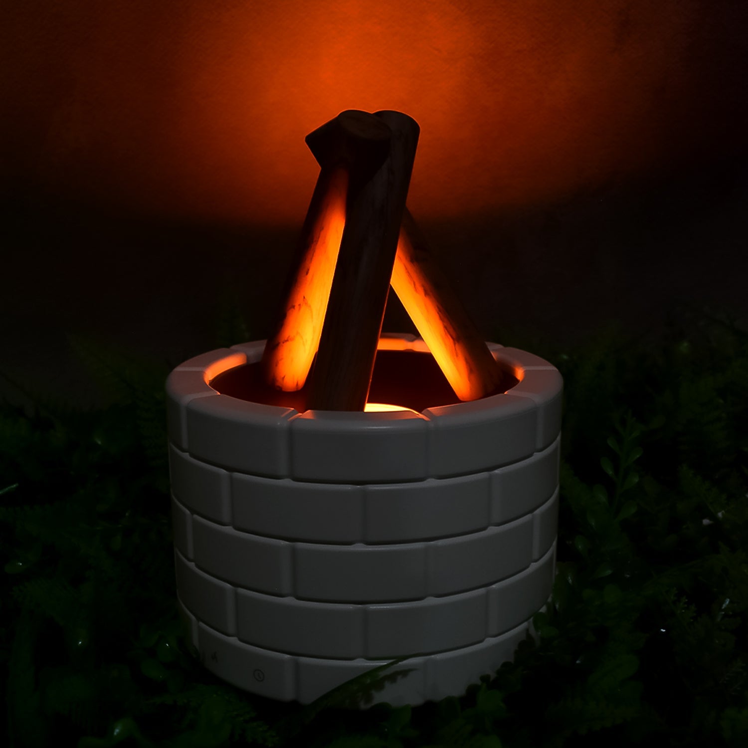 Bonfire shaped essential oil diffuser with flame effect