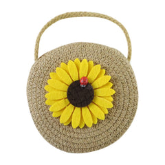 Cute Round Woven Mini Crossbody Bag with Sunflower Design