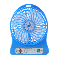 Compact rechargeable fan placed on a desk