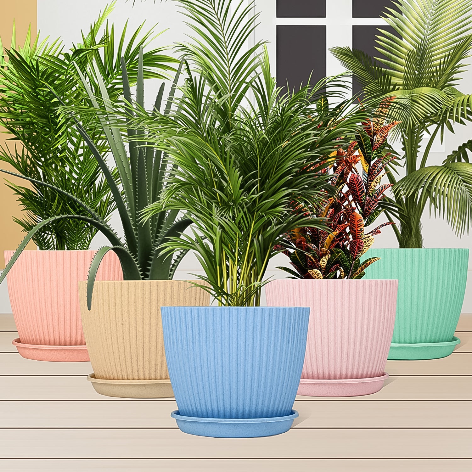 Round Plastic Flower Pot with Bottom Tray