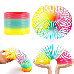 Rainbow Slinky Spring Toy laid out showing vibrant colors