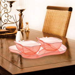 Apple-shaped serving set including bowl, spoon, and tray