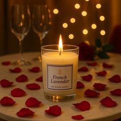 In'lief French Lavender candle in a serene bathroom setting