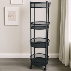 Space-saving 4-layer round metal folding trolley
