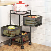 3-layer metal kitchen trolley with wheels and square baskets