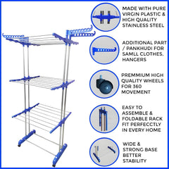 Close-up of stainless steel rods and side hanger arms