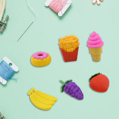 Close-up of vibrant 3D cupcake & ice cream erasers