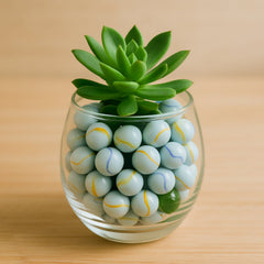 Joyful assortment of White Glass Marbles with swirls