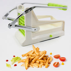 French fry cutter slicing potatoes