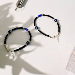 Unisex Black Evil Eye Bracelet Set with Adjustable Chain