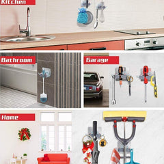Close-up of wall clip holder for brooms and mops