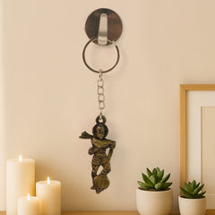 Bajrangbali religious metal keychain on display