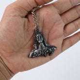Close-up of Shiva Face Metal Keychain Detailing