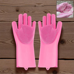 Multicolor silicone scrubber gloves on white background
