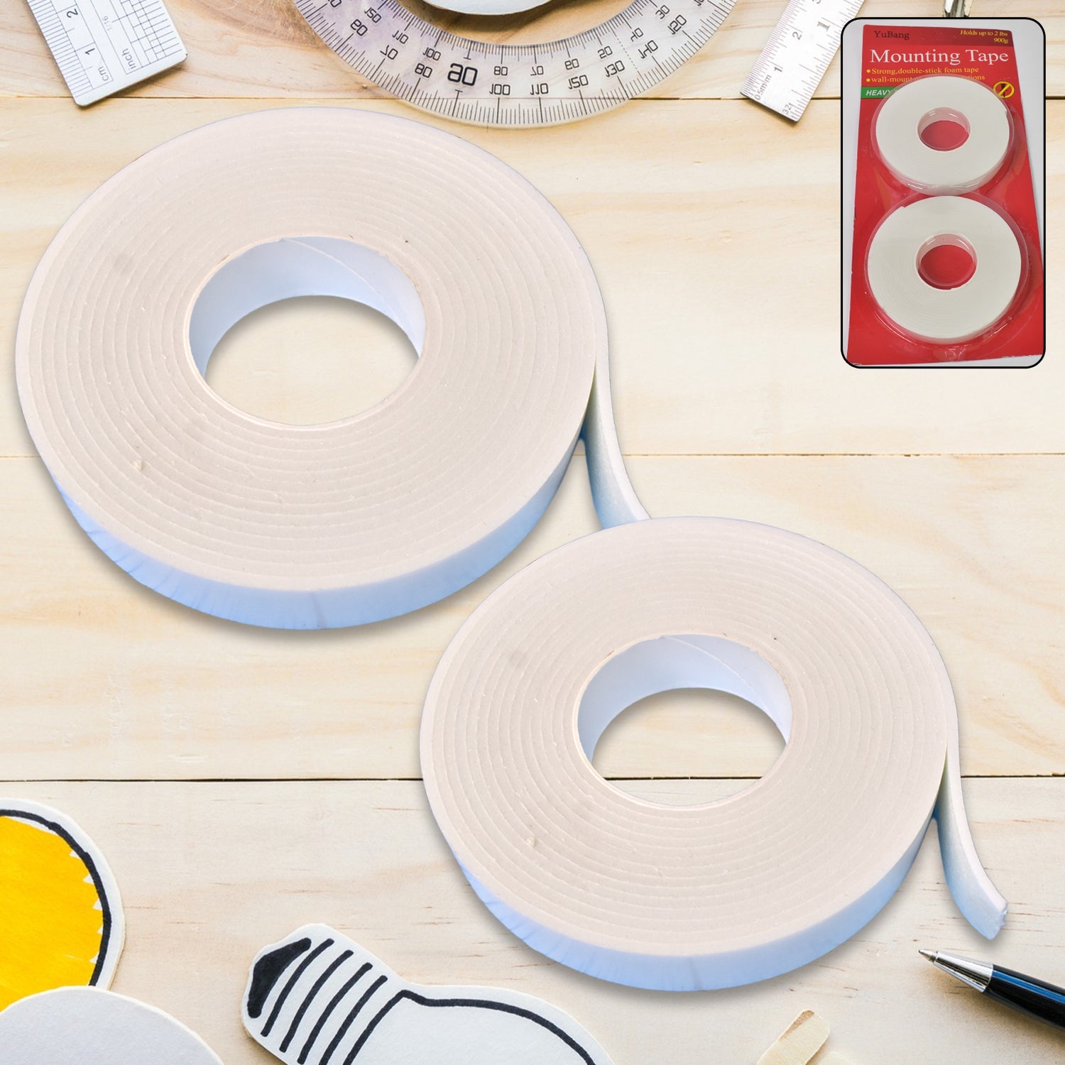 Strong Double Sided Foam Mounting Tape set on display