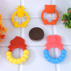 Silicone baby teething toy on white background