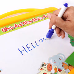 Magnetic alphabet and number pieces on the writing board