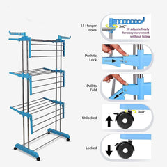 Stainless steel foldable clothes drying stand with six wings