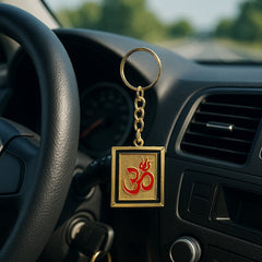 Golden Om Trishul keychain hanging