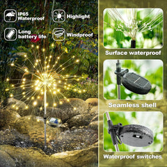 Solar Powered Warm White Starburst Firework Garden Light Set (2 Pc / 120 LED)
