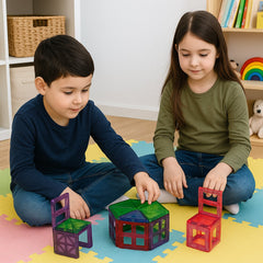 Colorful magnetic tiles for building creative structures