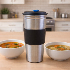 Supermom travel tumbler with insulated grip and leak-resistant lid