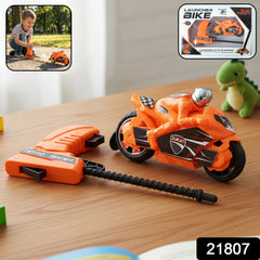 Launcher racing bike toy in action, speeding forward